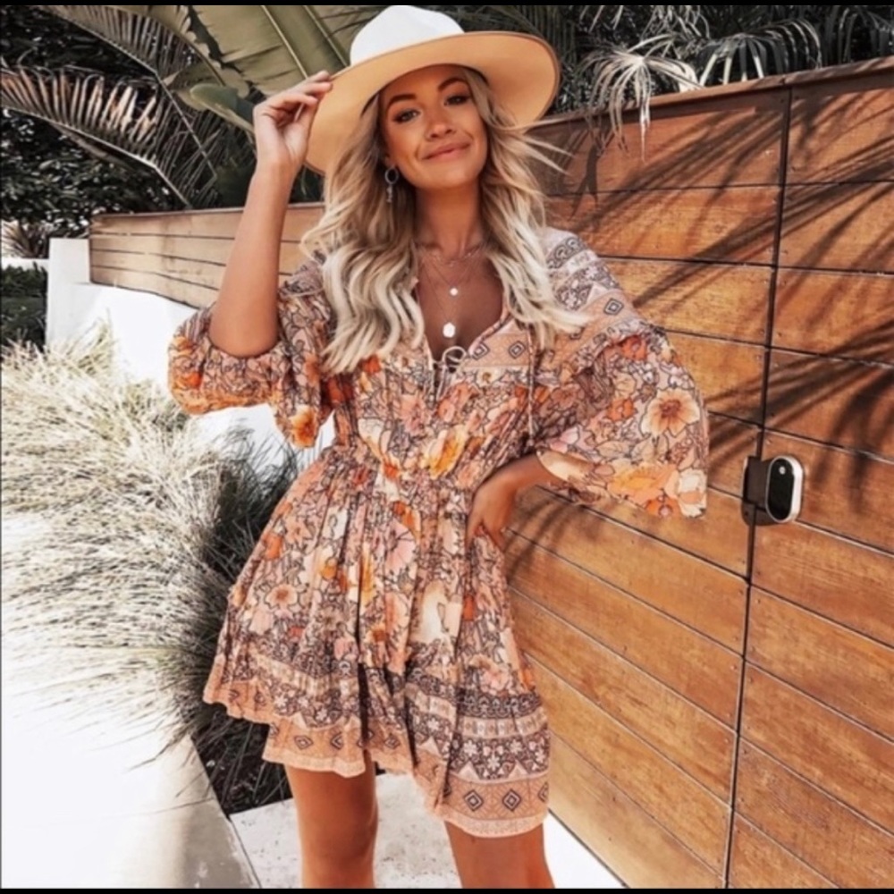 Boho Chic Floral Print Front Tie Dress